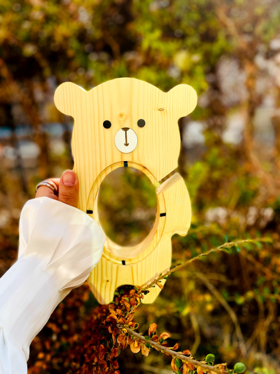 خرید اسباببازی چوبی قلک خرسی چوبی با شکم پلکسی شیشه ایی